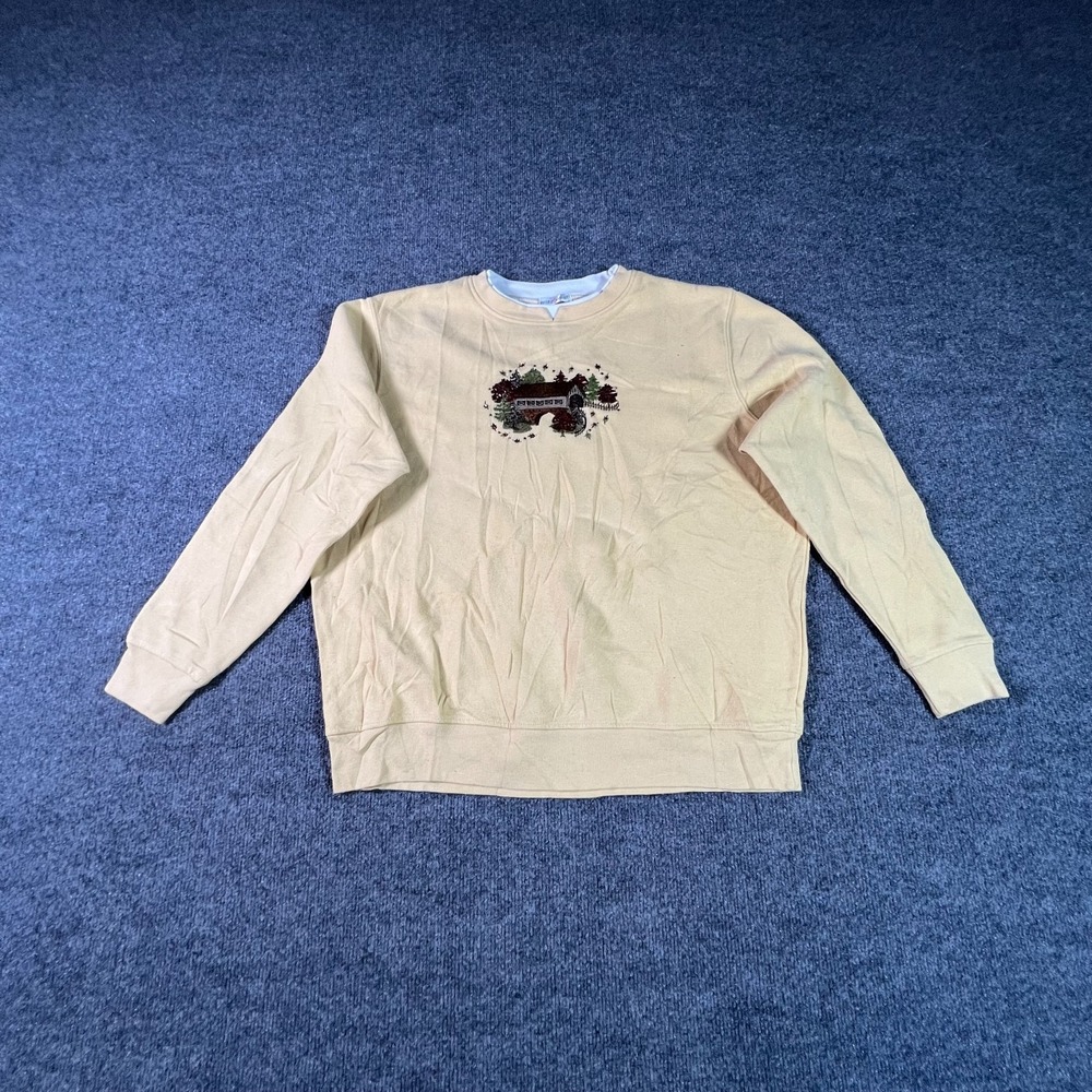 Hastings & Smith Sweatshirt Womens Large Yellow Fleece Fall Leaves Embroidered
